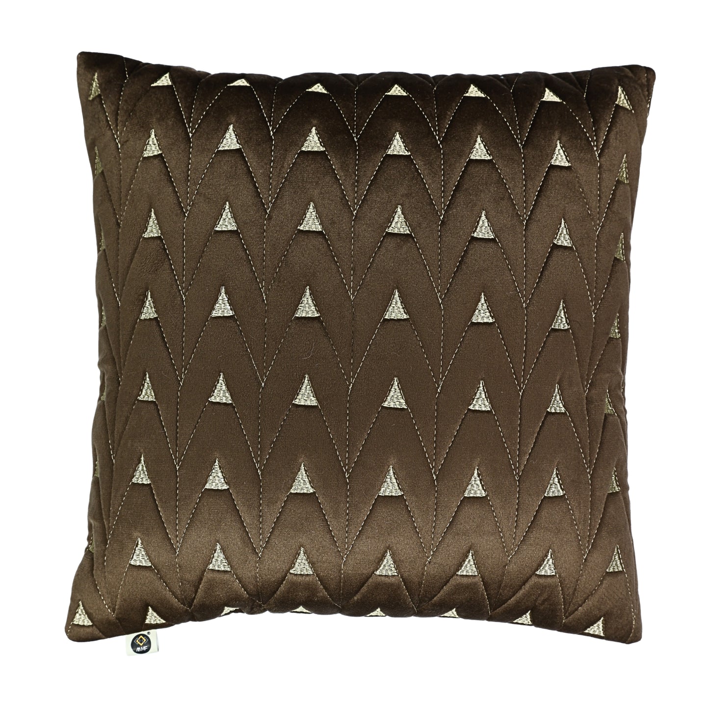 Velvet with Zari Thread Quilting Brown Cushion Cover | 16 x 16 | (40cm x 40cm)