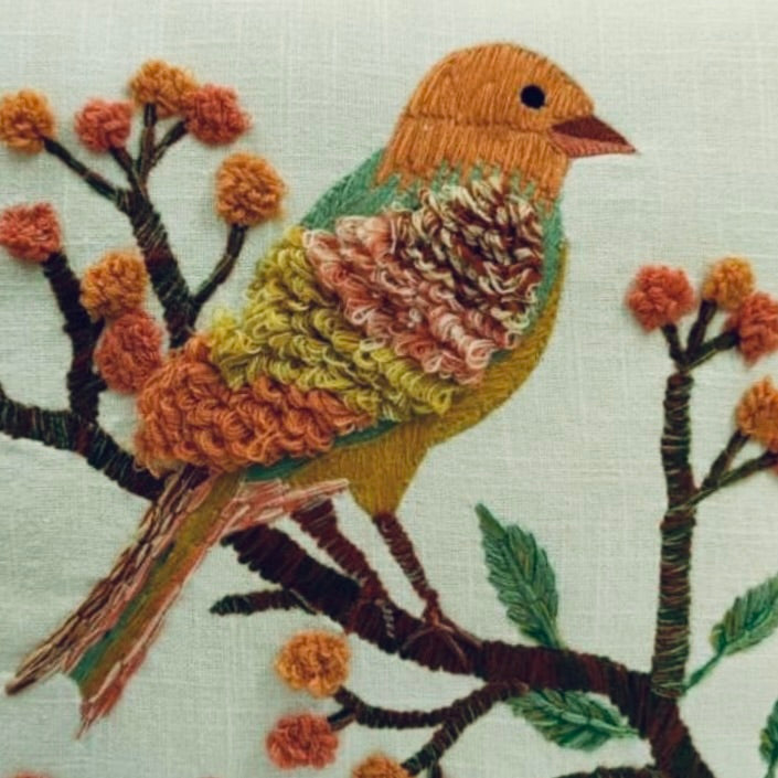 Hand Tufted Embroirdery Cushion Bird Pattern | 16" x 16" |( 40cm x 40cm )
