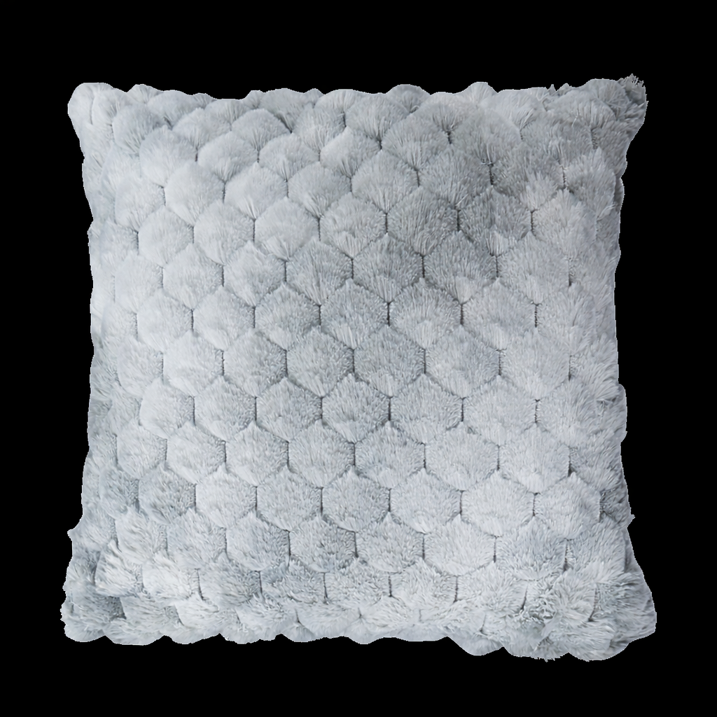 Dual Tone White and Ash grey Imported Rabbit Fur Fabric Cushion Cover | 16 x 16 | (40cm x 40cm)