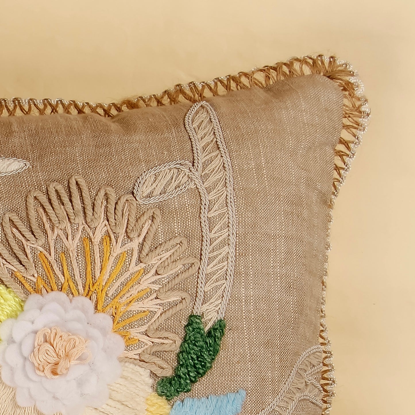 TrueIndia Lite Jute with Multicolor Floral Pattern Cushion Cover without filler | 16” x 16” |