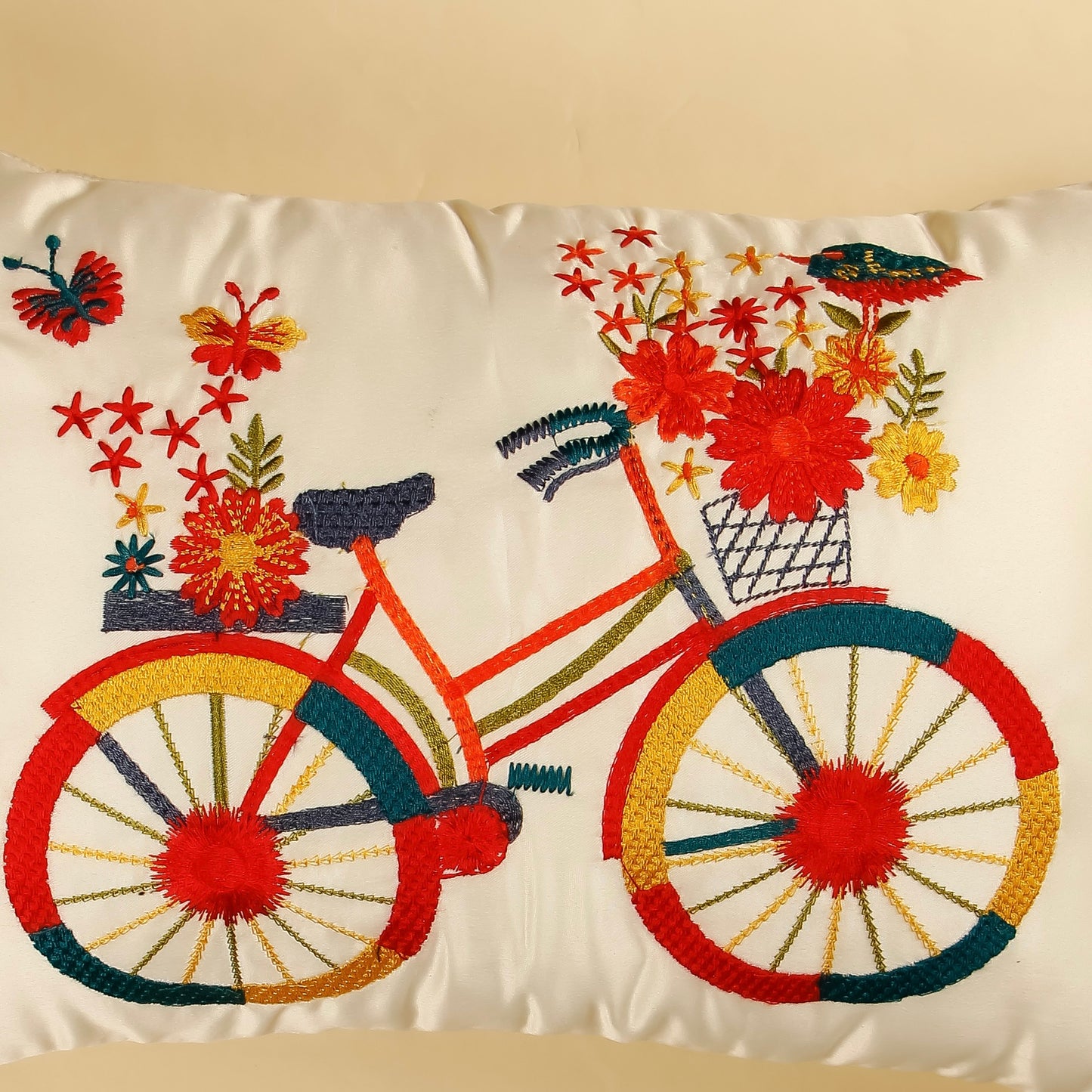 TrueIndia Off-white with bicycle Pattern Cushion Cover without fillers | 16” x 16” |