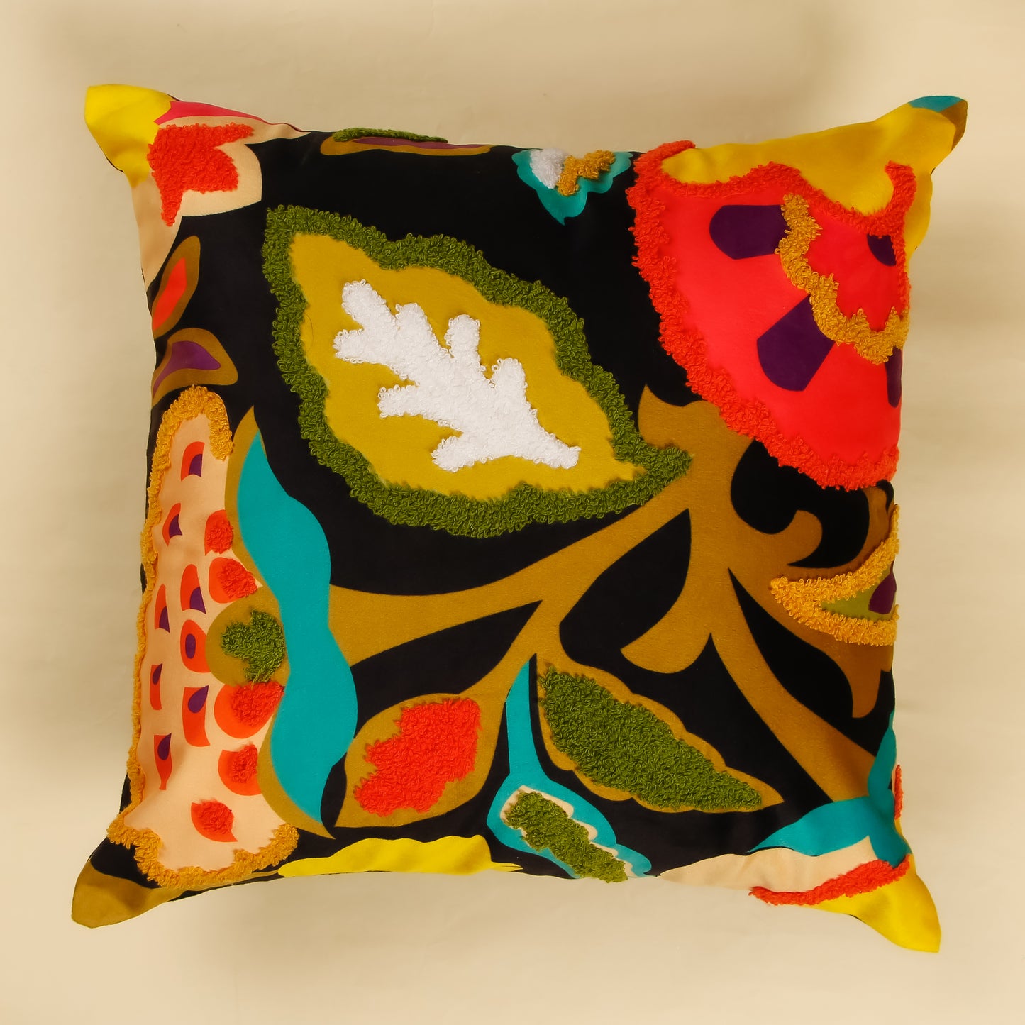 TrueIndia Black Abstract Floral and Leafy Pattern Cushion Covers without Filler | 16”x16” |
