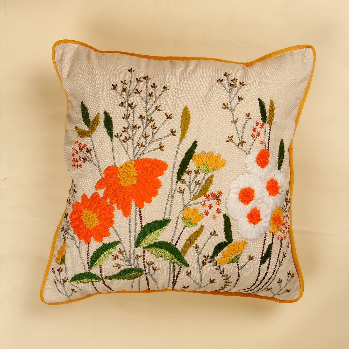 TrueIndia White Multicolor Floral Pattern Cushion Cover without filler | 16” x 16” |