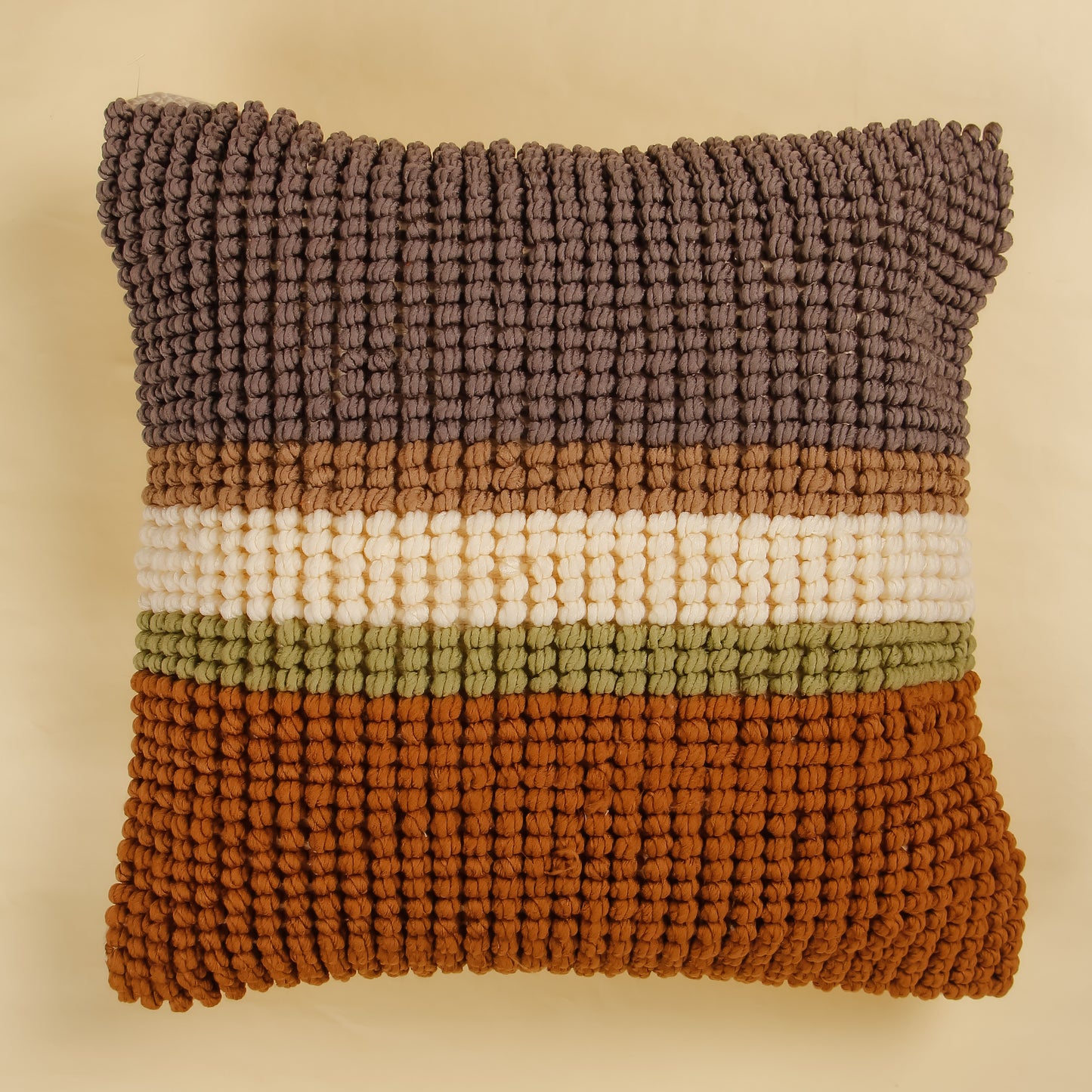 TrueIndia Jute Knotted Wool Multicolor Abstract Pattern Cushion without filler | 16” x 16” |