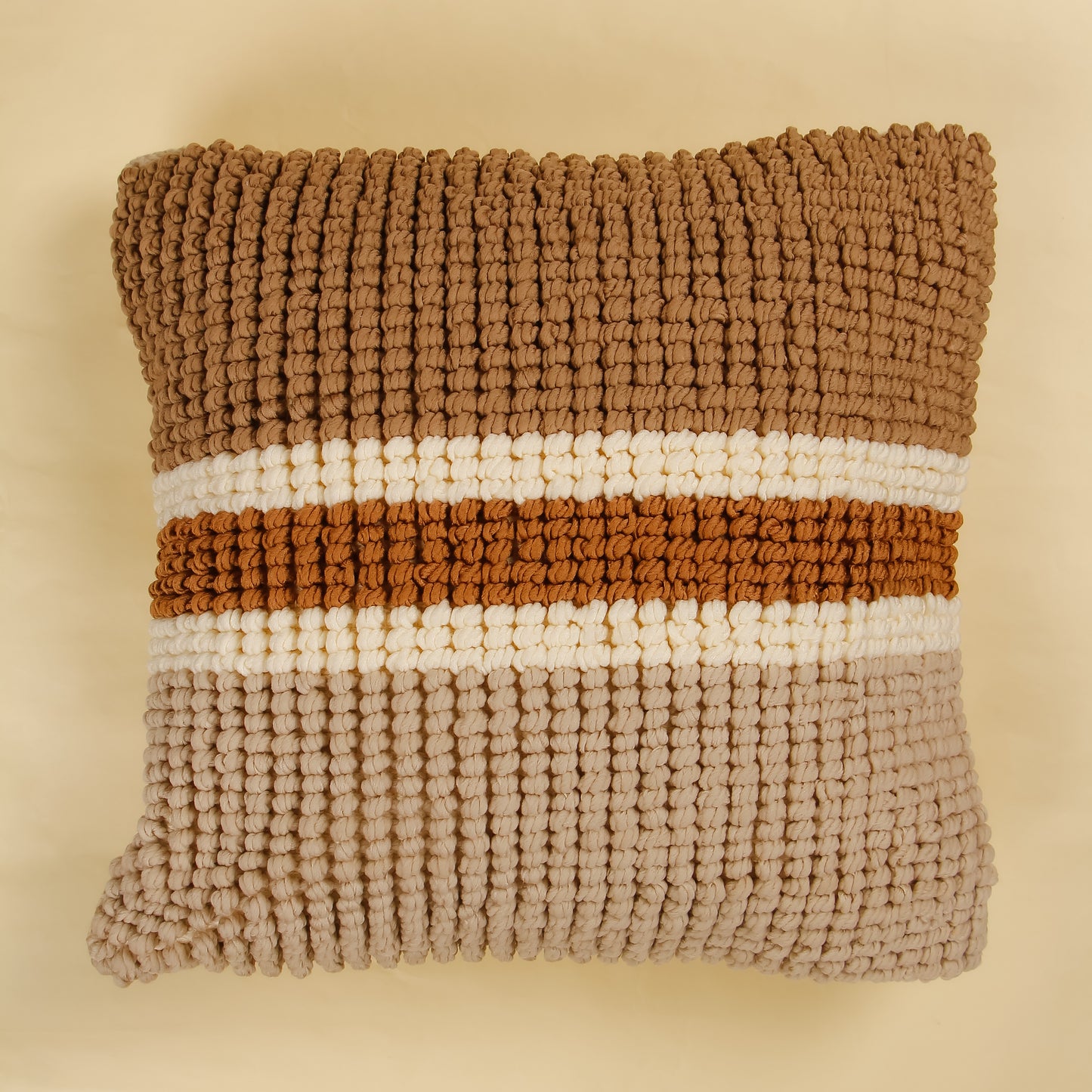 TrueIndia Jute Knotted Wool Multicolor Abstract Pattern Cushion without filler | 16” x 16” |