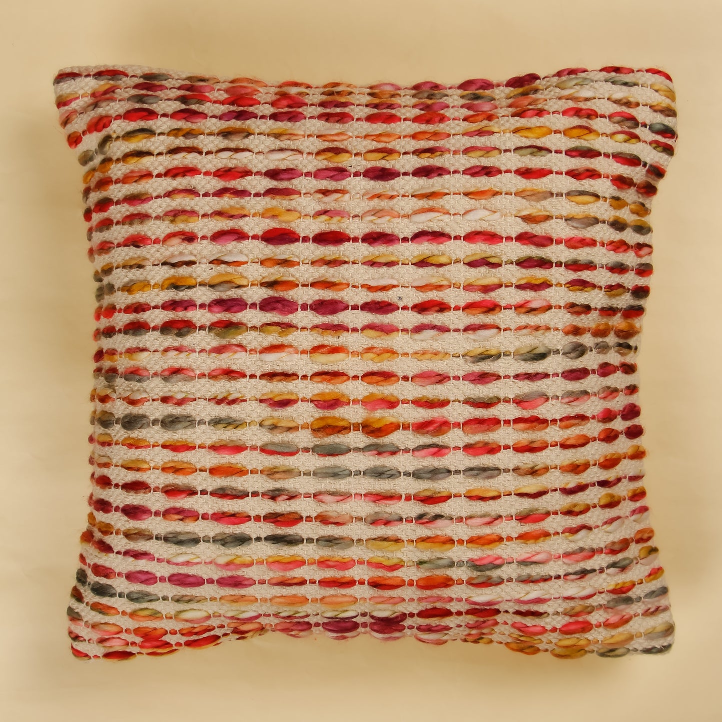 TrueIndia Jute Knotted Lined Abstract Pattern Cushion Cover without filler | 16” x 16” |