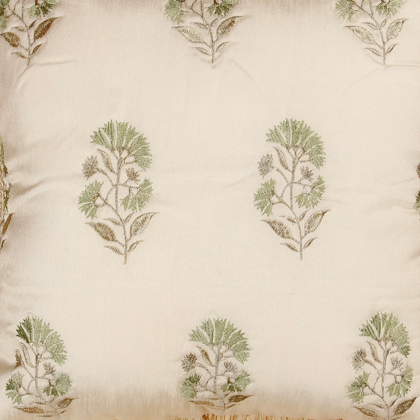 TrueIndia Off-White Beige and Sea Green Floral Pattern Silk Pillow Cover without filler  |16” x 16” |