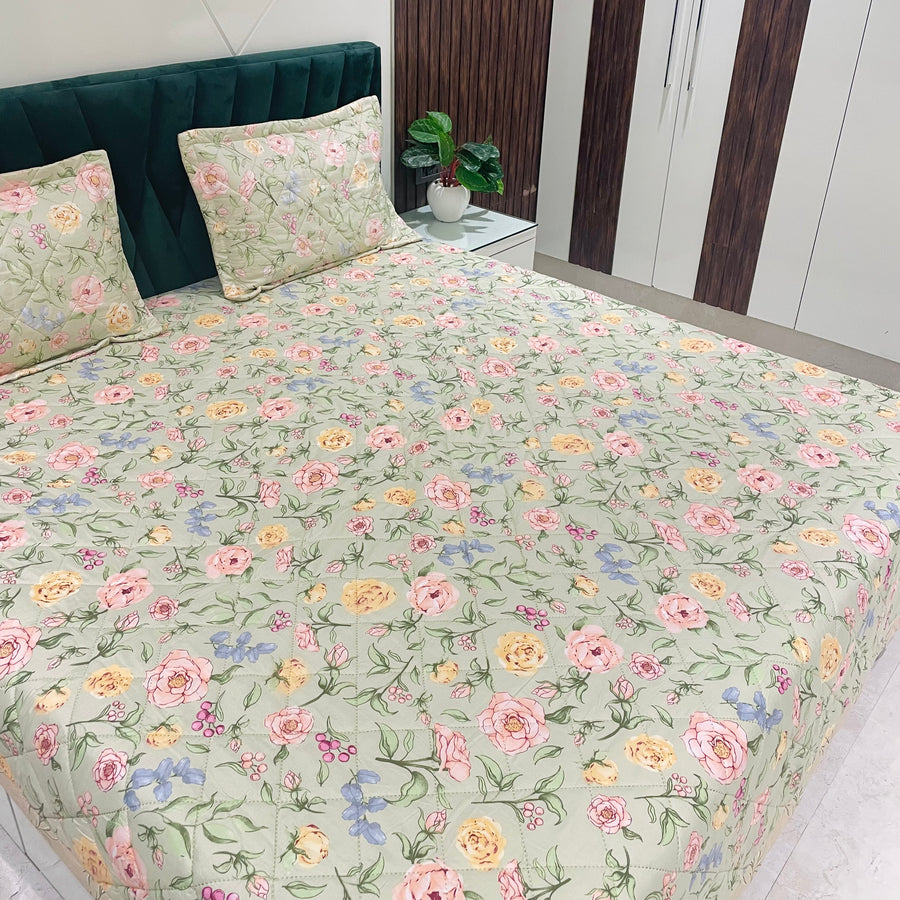 Micro Quilted Bed-Spread with Co-ordinated Pillow Covers | 90"x100" |