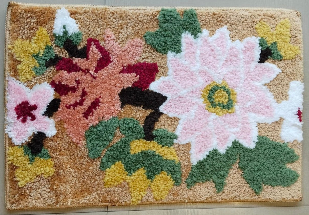 TrueIndia Multipurpose Anti-Skid Floor Light Brown and Abstract Multicolor Floral Pattern