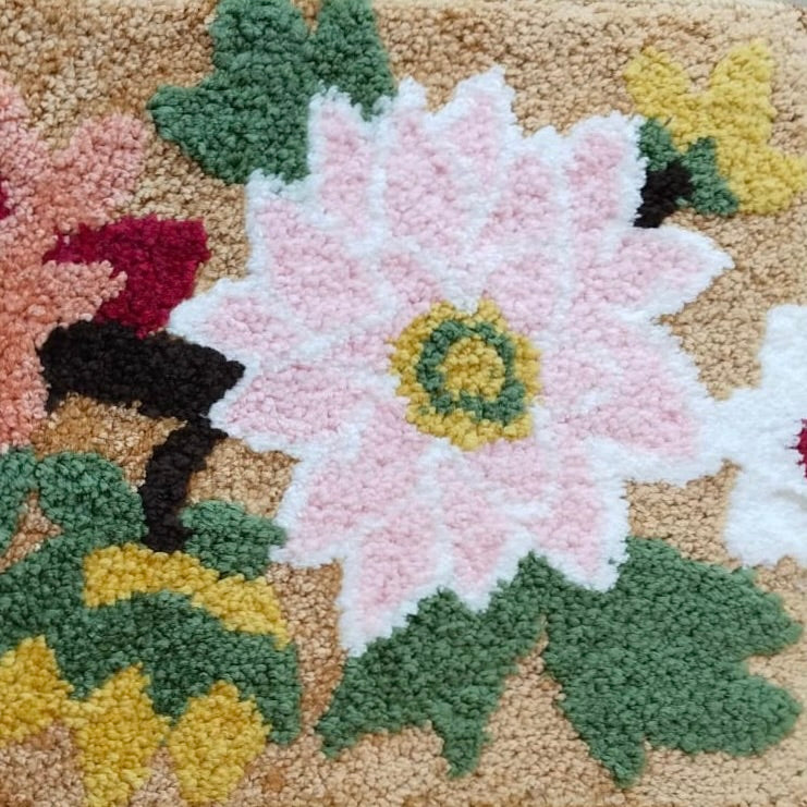 TrueIndia Multipurpose Anti-Skid Floor Light Brown and Abstract Multicolor Floral Pattern