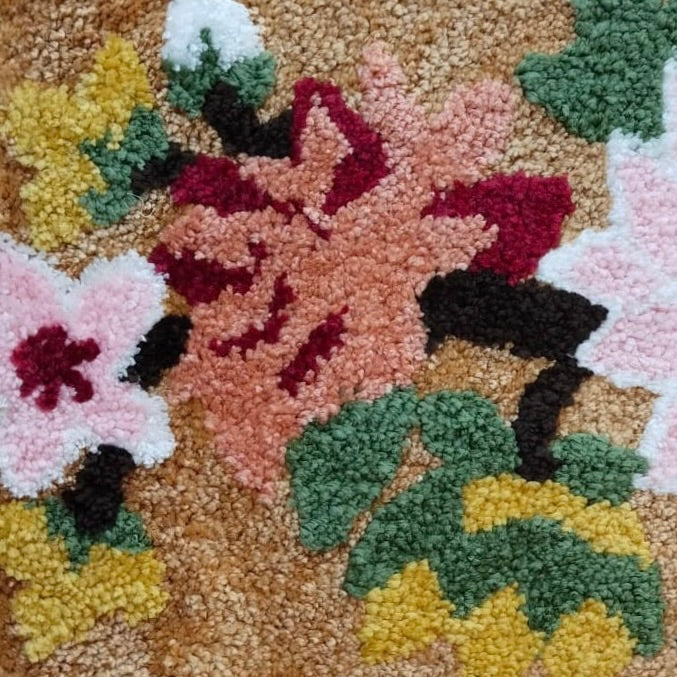 TrueIndia Multipurpose Anti-Skid Floor Light Brown and Abstract Multicolor Floral Pattern