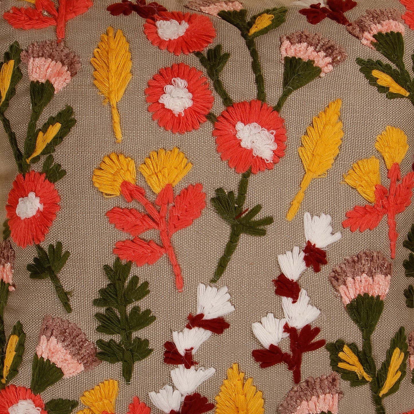 TrueIndia Jute and Multi Color Floral  Pattern Cushion without filler | 16” x 16” |