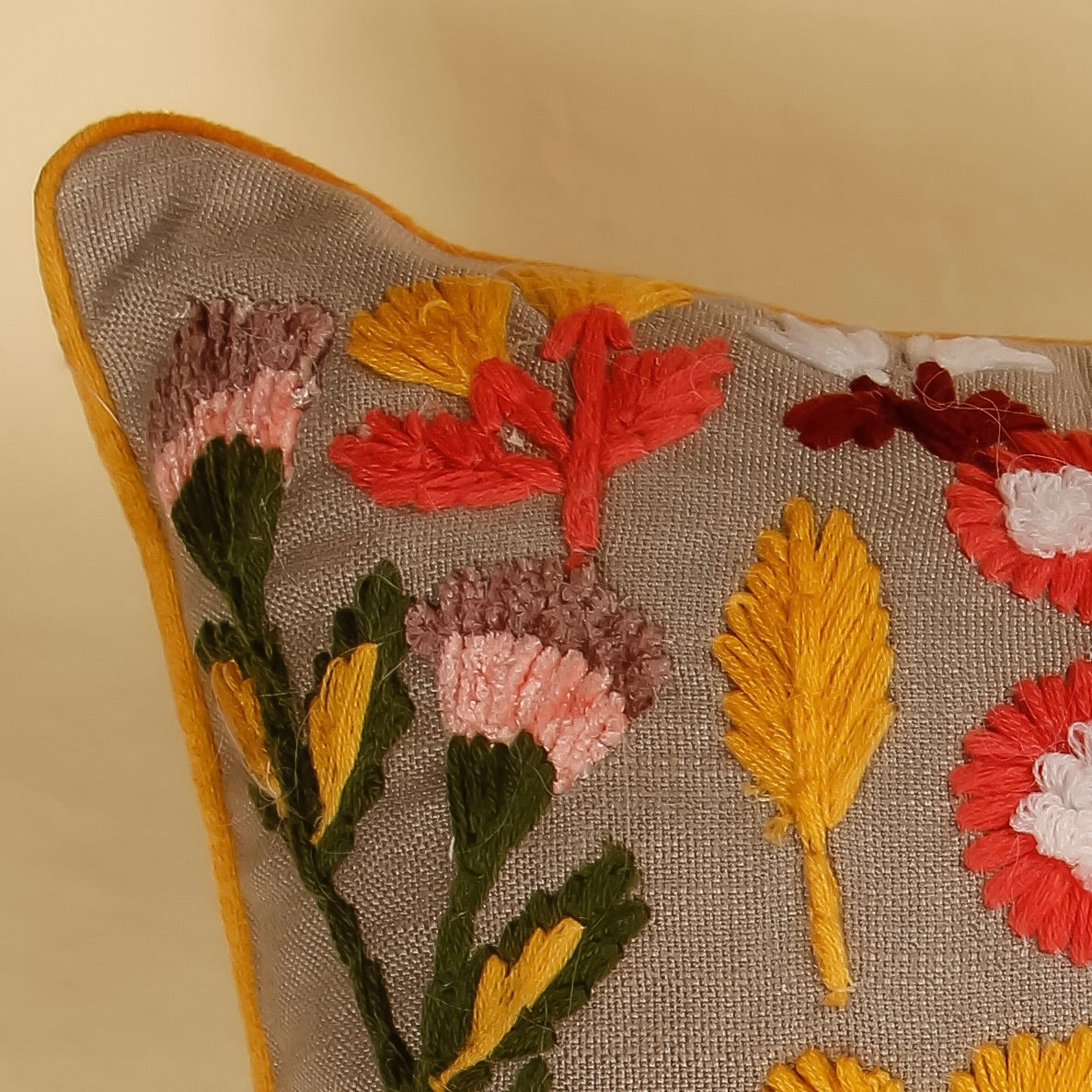 TrueIndia Jute and Multi Color Floral  Pattern Cushion without filler | 16” x 16” |