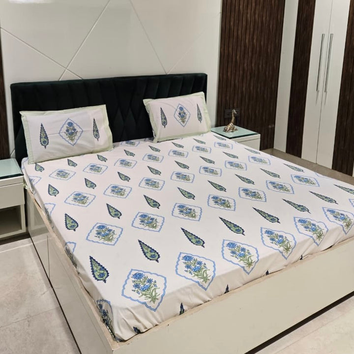 Gulnaar Cotton Bedsheet- Blue