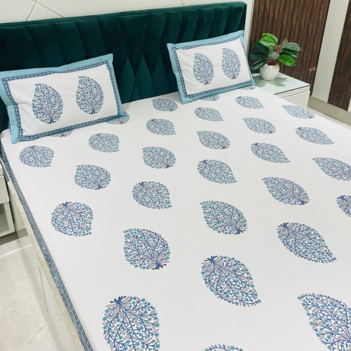 Petal Lane Cotton Bedsheet- Blue