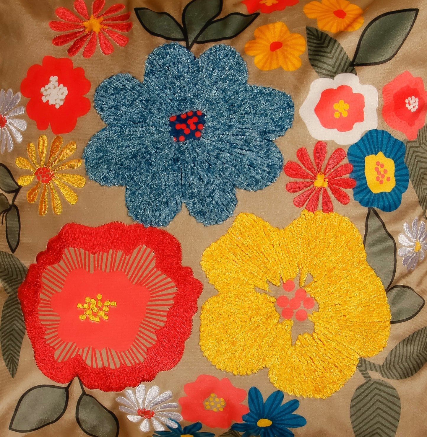 TrueIndia Coffee Brown with Multi-color Floral Pillow Cover without filler  |16” x 16” |