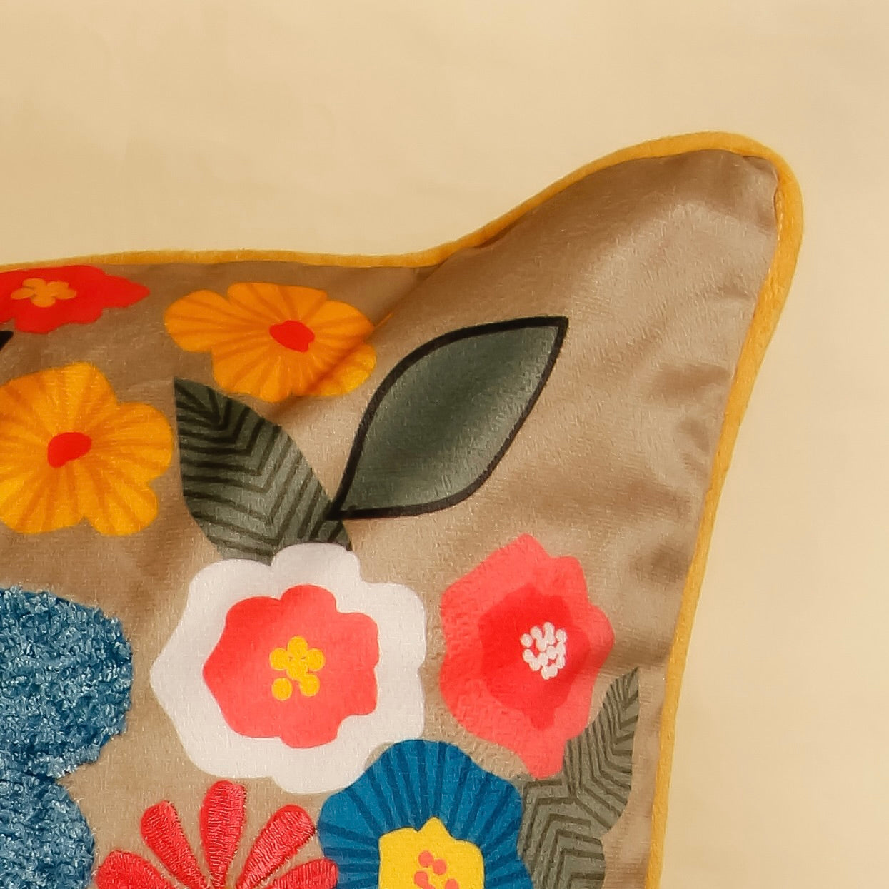 TrueIndia Coffee Brown with Multi-color Floral Pillow Cover without filler  |16” x 16” |