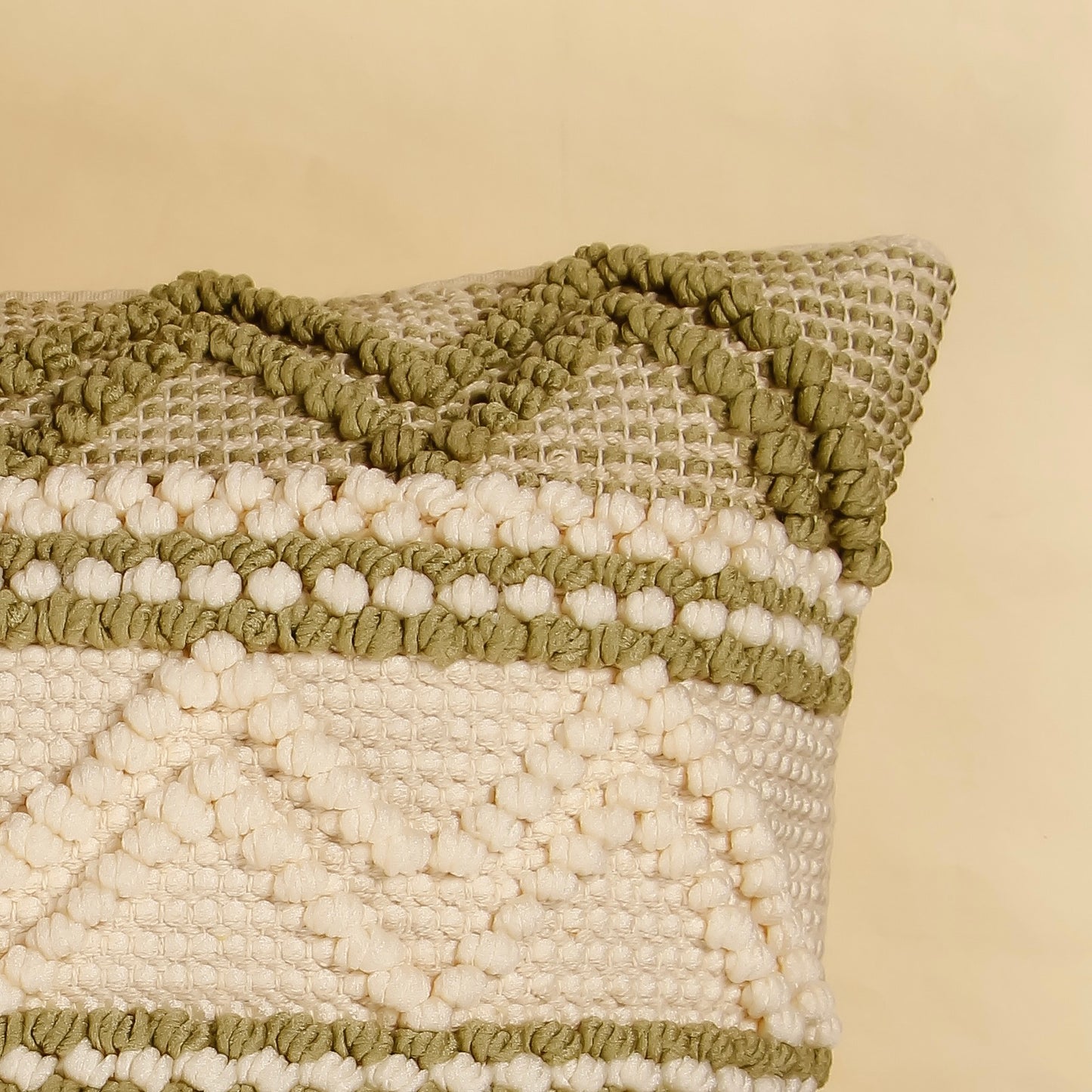 TrueIndia Beige and Sea Green Knotted  Abstract Pattern Cushion without filler | 16” x 16” |