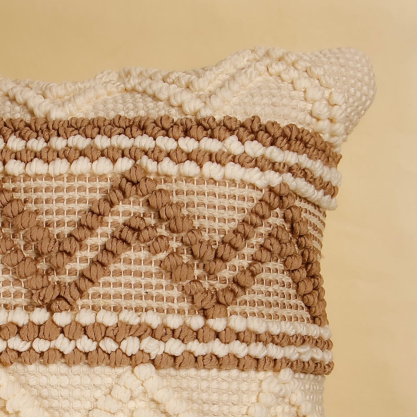 TrueIndia Beige Knotted  Abstract Pattern Cushion without filler | 16” x 16” |