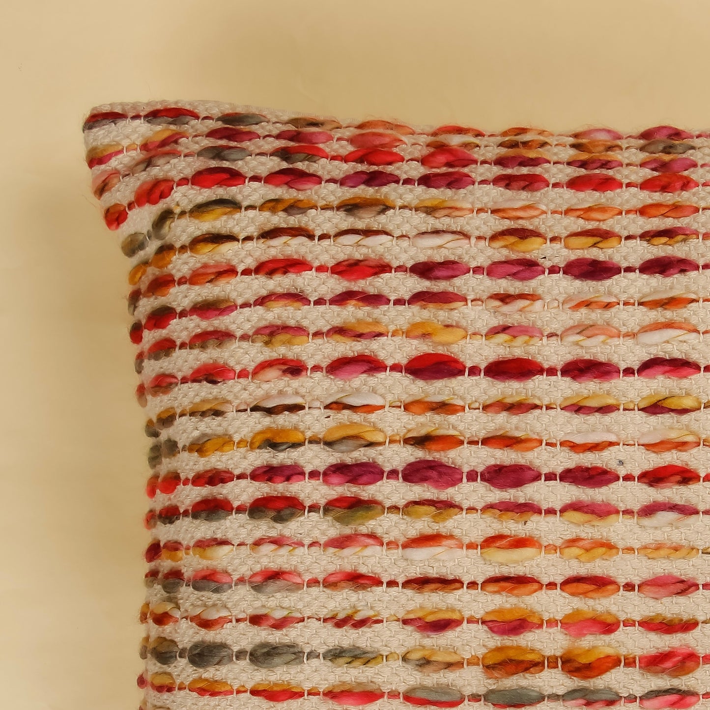 TrueIndia Jute Knotted Lined Abstract Pattern Cushion Cover without filler | 16” x 16” |