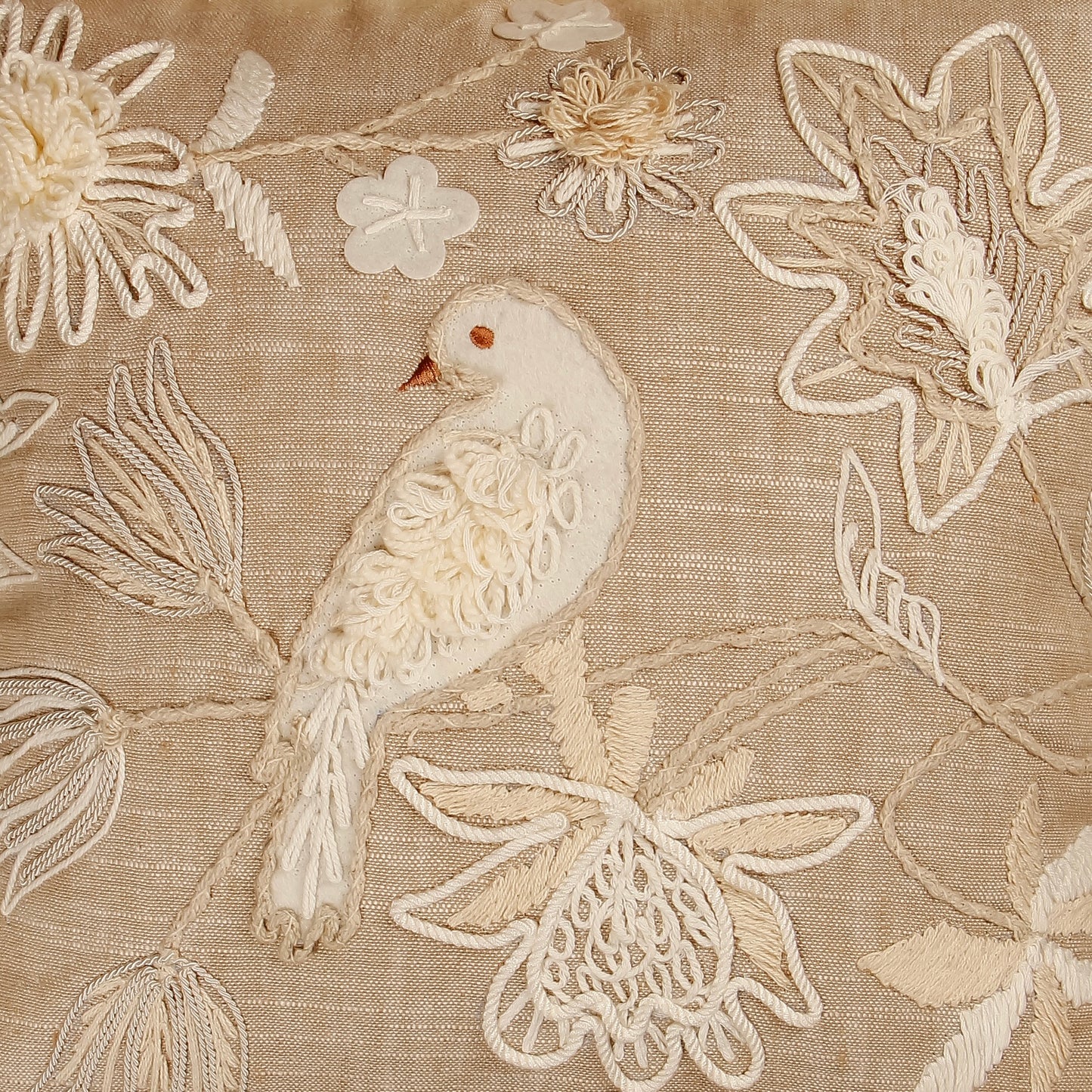 TrueIndia Lite Jute with Beige  Floral Pattern Cushion Cover without filler | 16” x 16” |