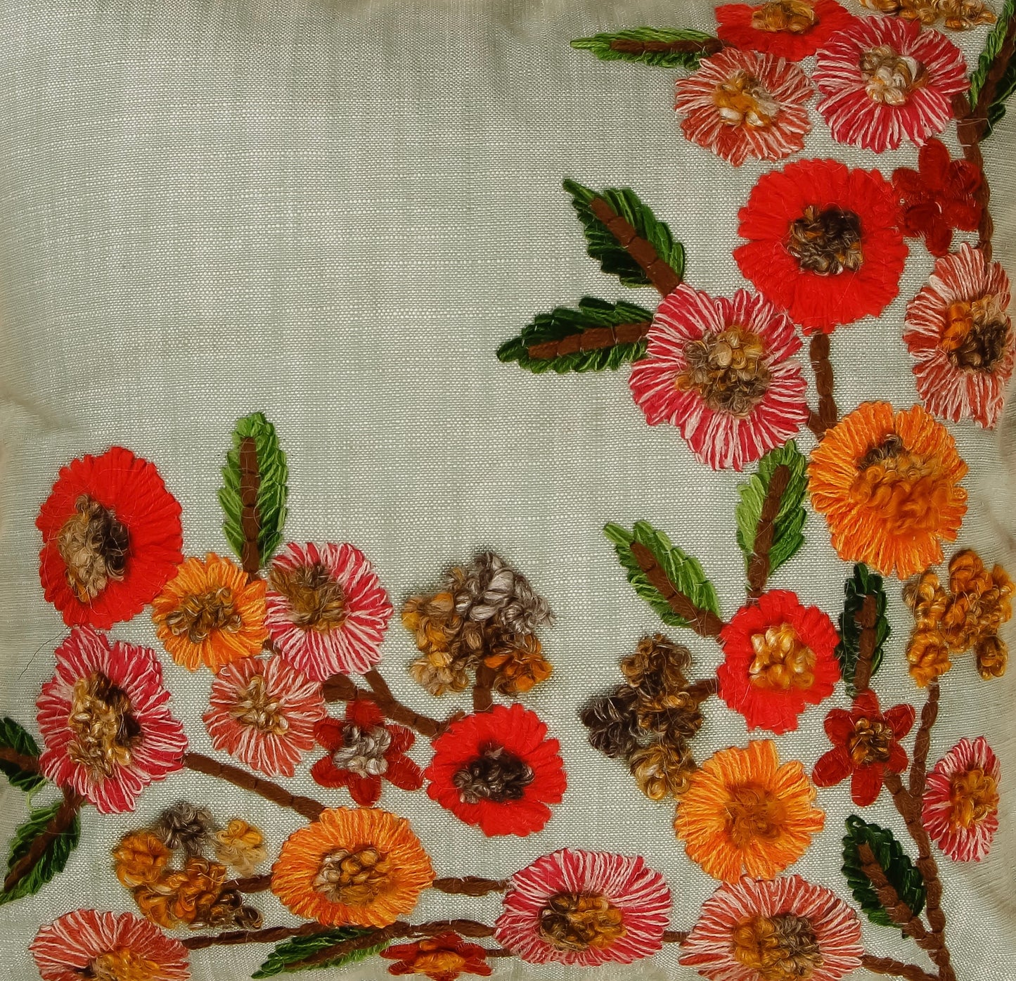 TrueIndia Jute with Multicolor Floral Pattern Cushion Cover without filler | 16” x 16” |