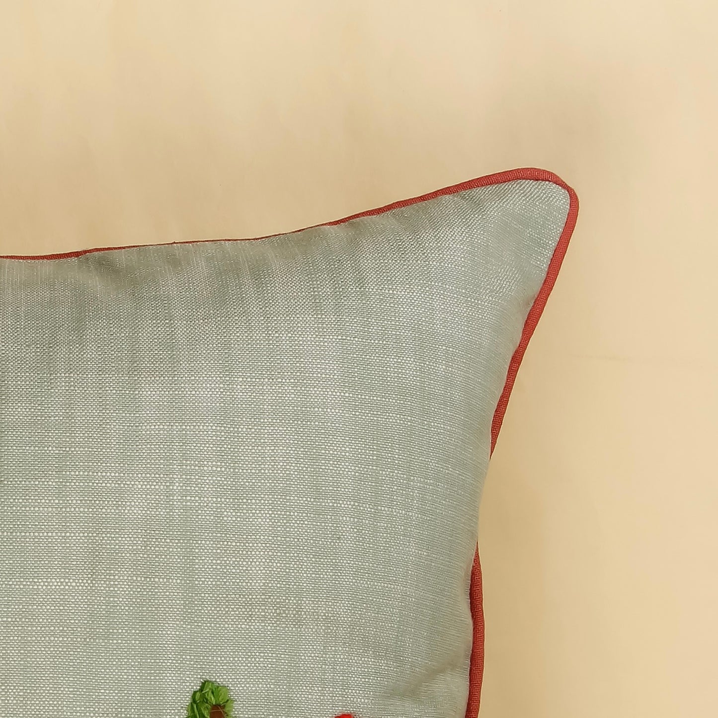 TrueIndia Jute with Multicolor Floral Pattern Cushion Cover without filler | 16” x 16” |