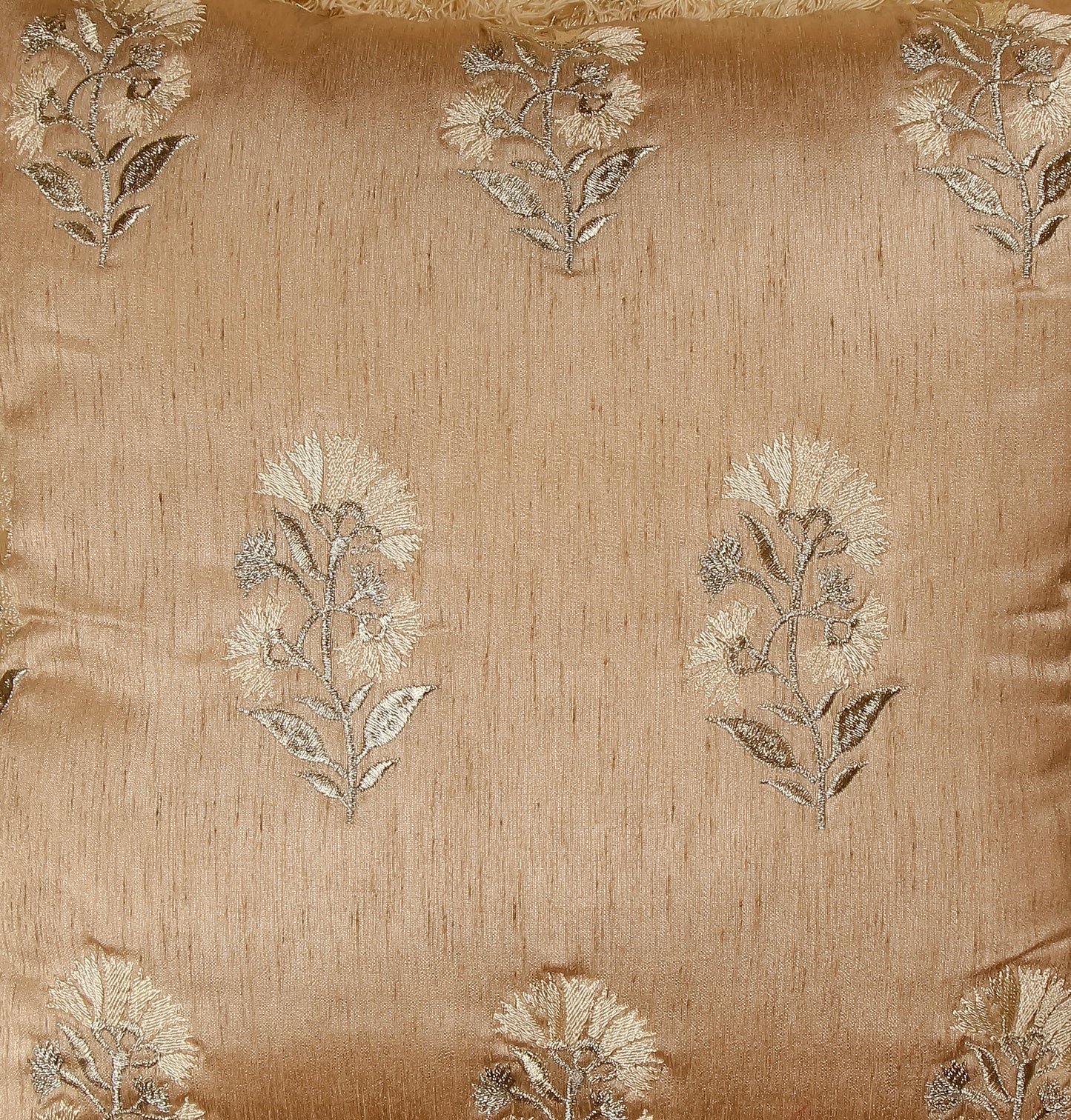 TrueIndia Gold Copper and Golden Floral Pattern Silk Pillow Cover without filler  |16” x 16” |