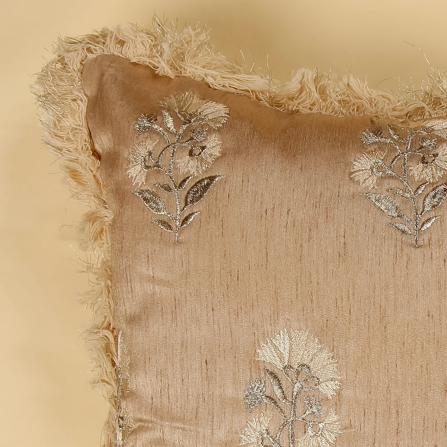 TrueIndia Gold Copper and Golden Floral Pattern Silk Pillow Cover without filler  |16” x 16” |