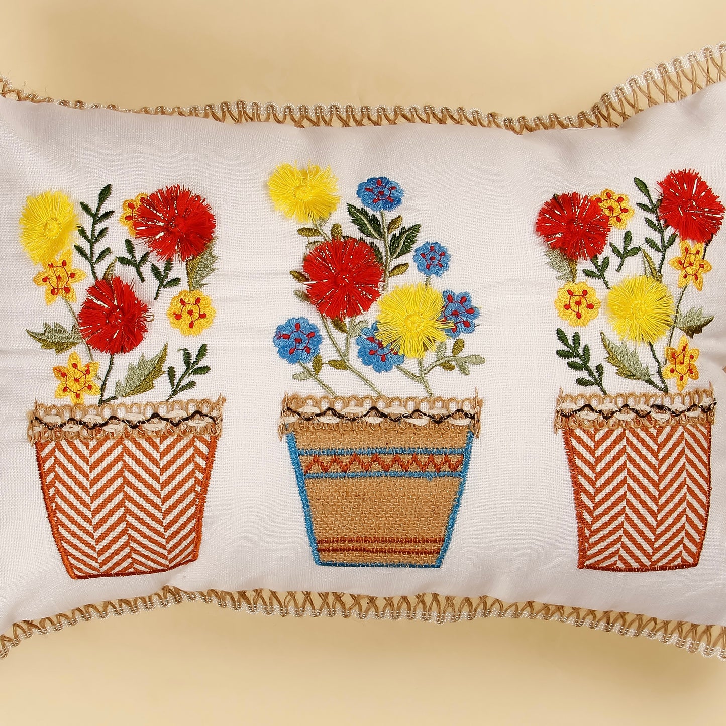 TrueIndia White Plants and Floral Pattern Cushion Cover without fillers | 12” x 18” |