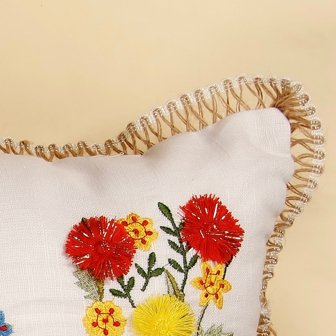 TrueIndia White Plants and Floral Pattern Cushion Cover without fillers | 12” x 18” |