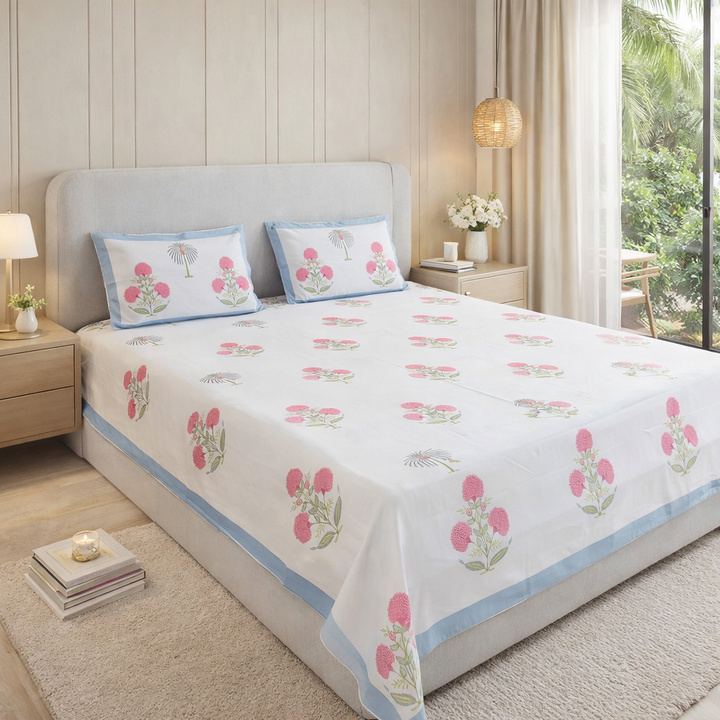 Marigold Bloom Cotton Bedsheet - Pink