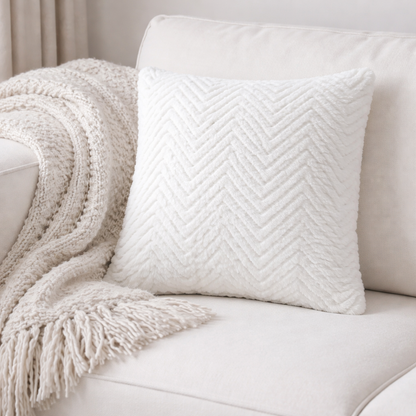 Imported Rabbit Fur Fabric Super Soft Cushion Cover White | 16 x 16 | (40cm x 40cm)