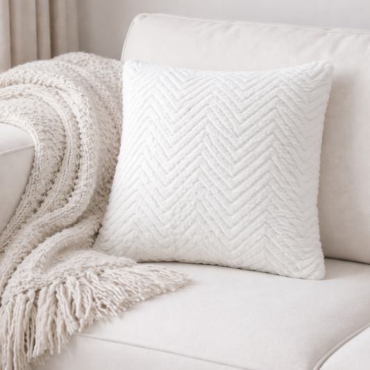 Imported Rabbit Fur Fabric Super Soft Cushion Cover White | 16 x 16 | (40cm x 40cm)