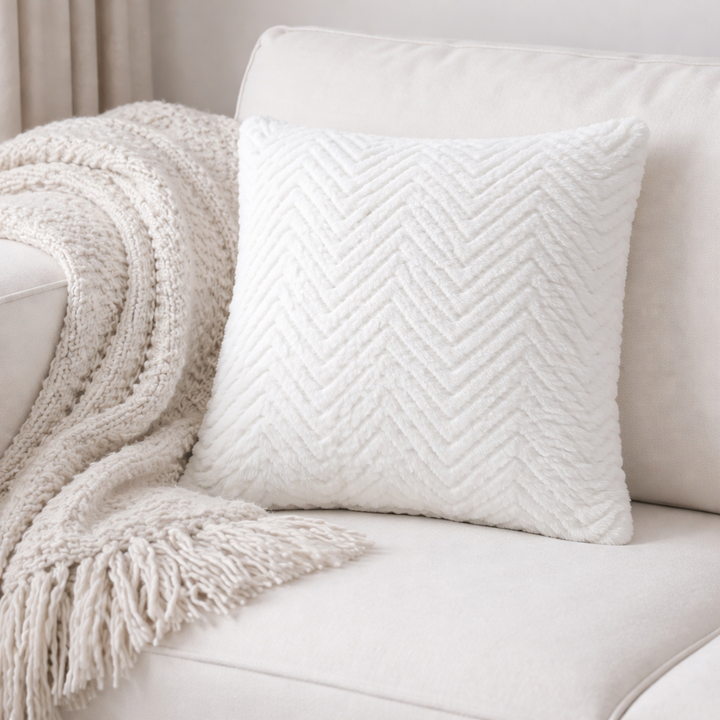 Imported Rabbit Fur Fabric Super Soft Cushion Cover White | 16 x 16 | (40cm x 40cm)