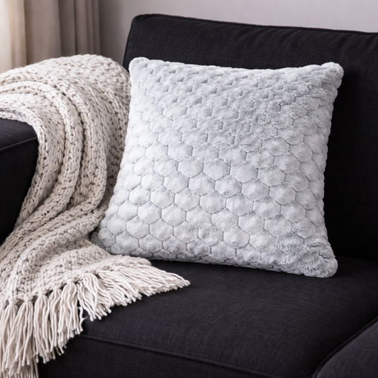 Dual Tone White and Ash grey Imported Rabbit Fur Fabric Cushion Cover | 16 x 16 | (40cm x 40cm)