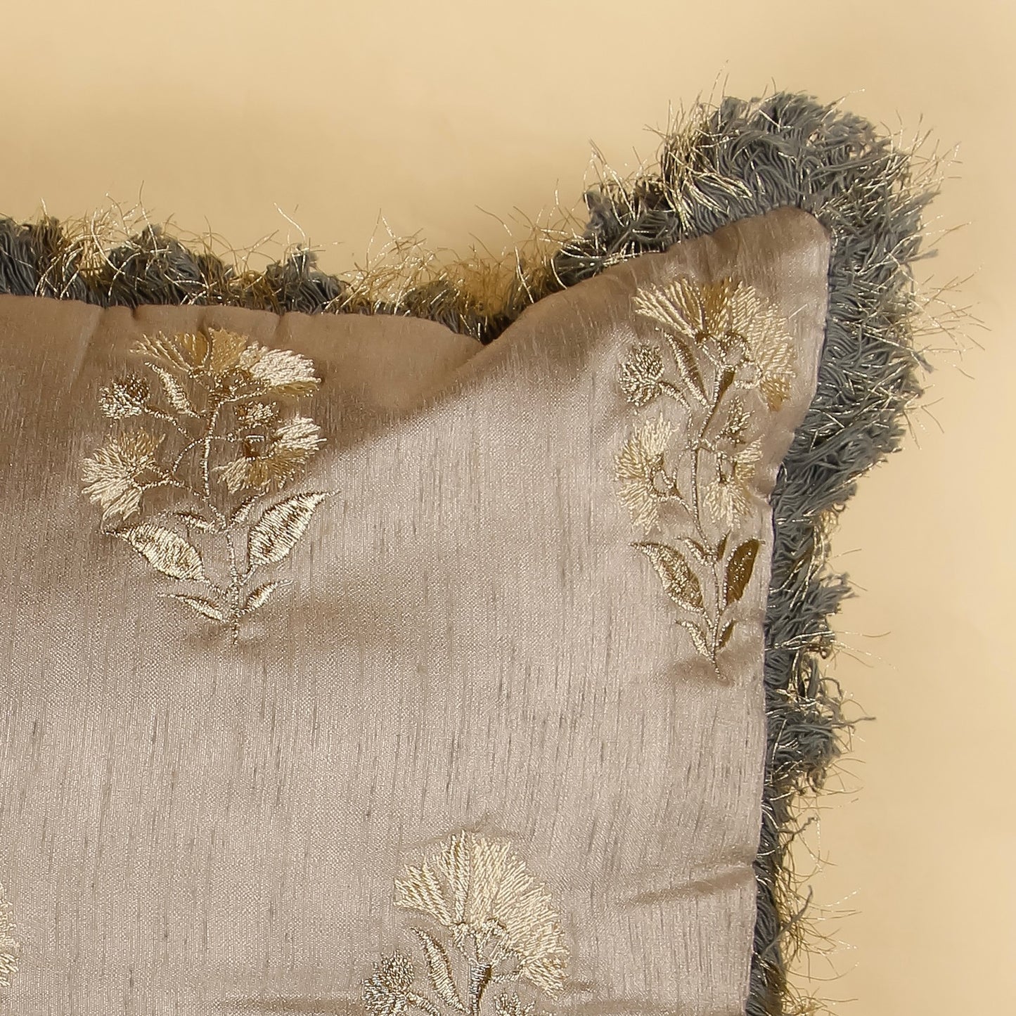 TrueIndia Copper and Golden Floral Pattern Silk Pillow Cover without filler  |16” x 16” |