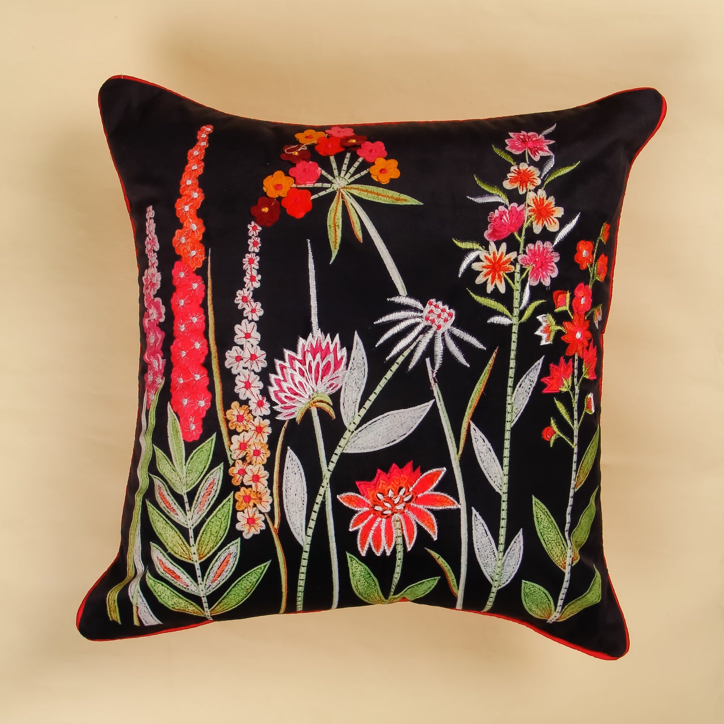 TrueIndia Black Abstract Floral and Leafy Pattern Cushion Covers without Filler | 16”x16” |