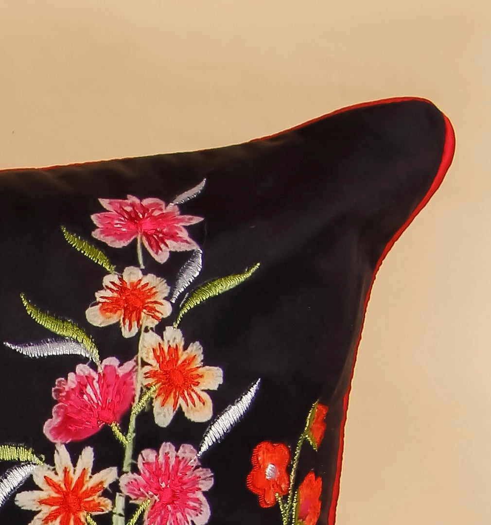 TrueIndia Black Abstract Floral and Leafy Pattern Cushion Covers without Filler | 16”x16” |