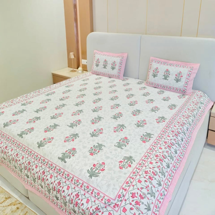 Wild Fern Cotton Bedsheet- Pink