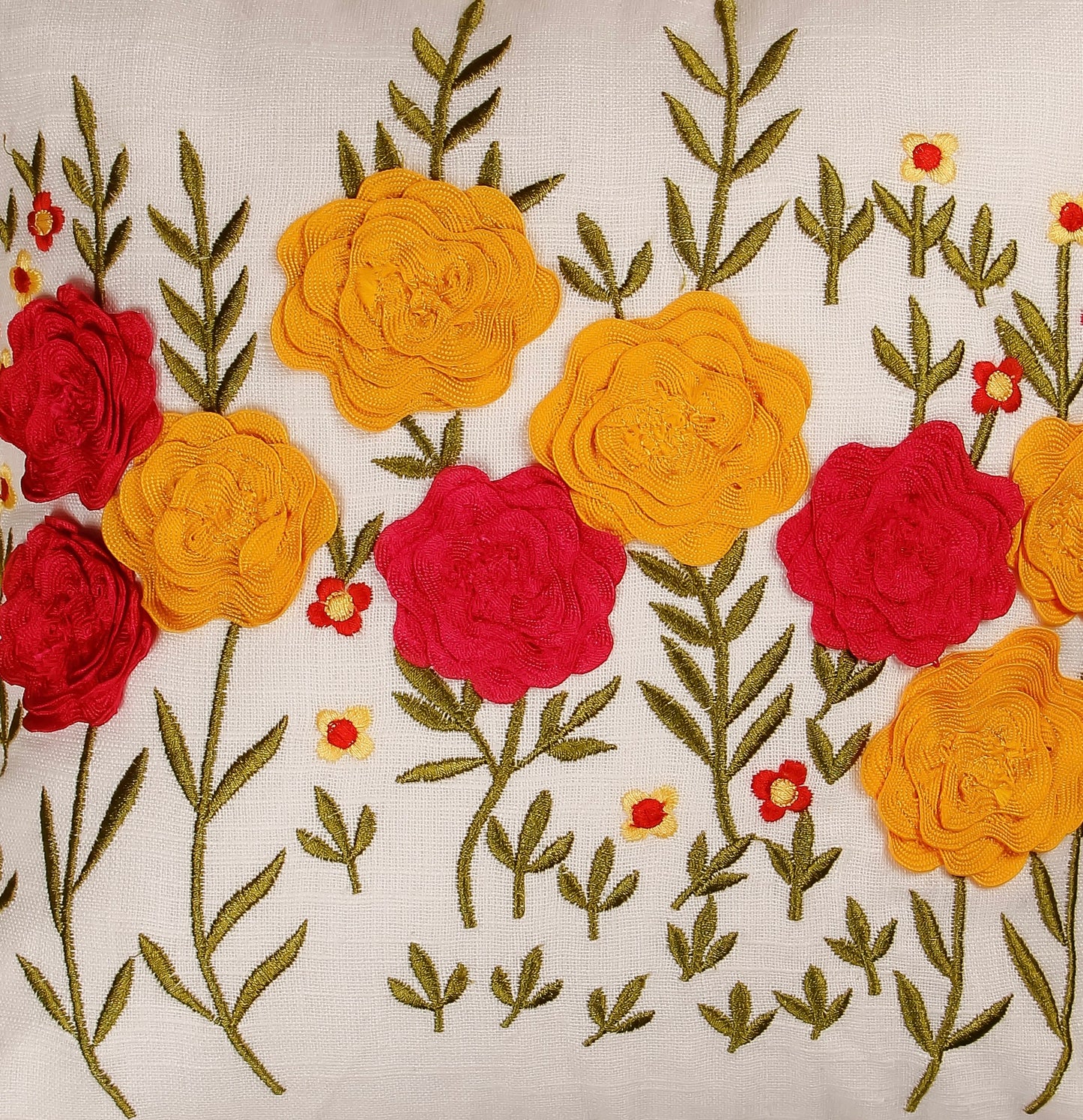 TrueIndia Pink & Yellow Floral Pattern Cushion Cover without filler  |16” x 16”|