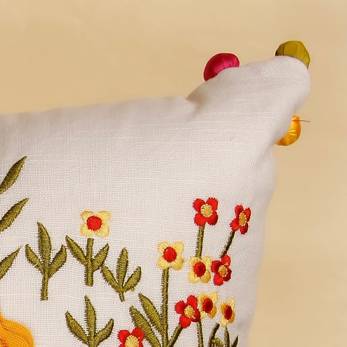 TrueIndia Pink & Yellow Floral Pattern Cushion Cover without filler  |16” x 16”|